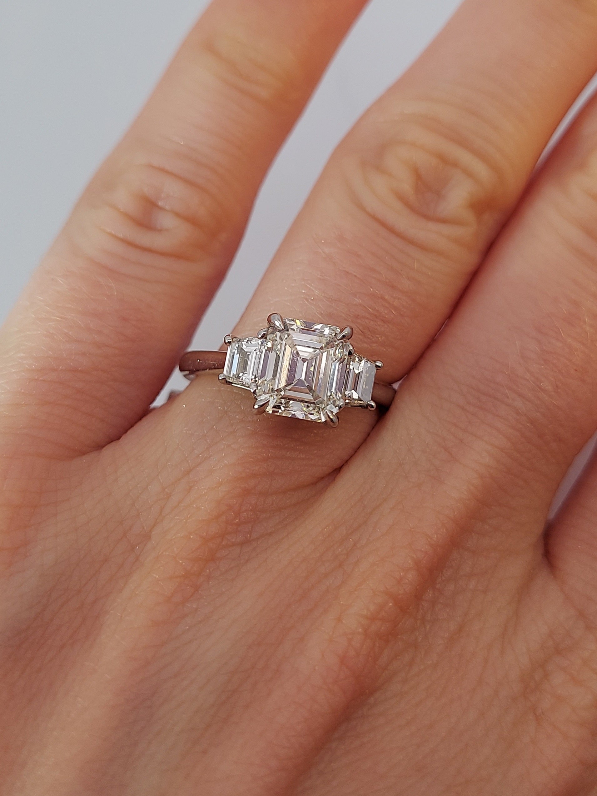 Ascher Cut & Tapered Baguettes 3 Stone Diamond Engagement Ring