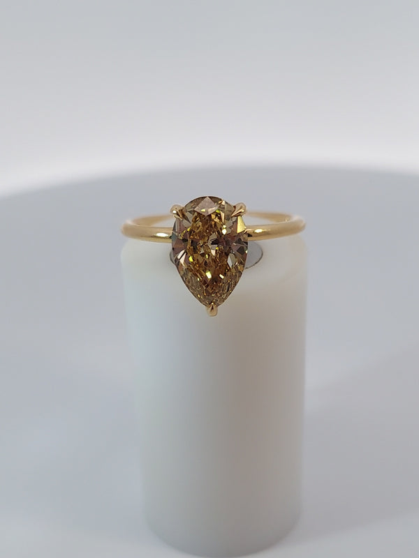 Fancy Yellow Pear Shaped Solitaire Diamond Engagement Ring