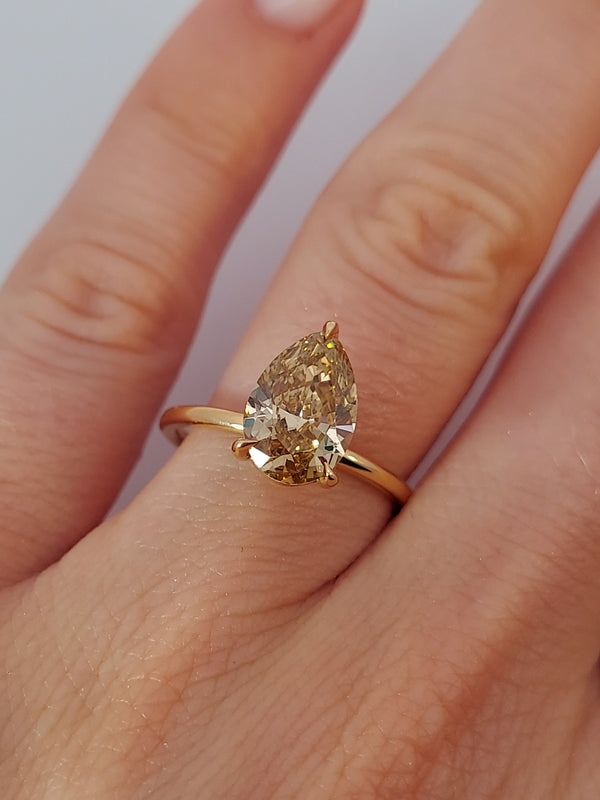 Fancy Yellow Pear Shaped Solitaire Diamond Engagement Ring