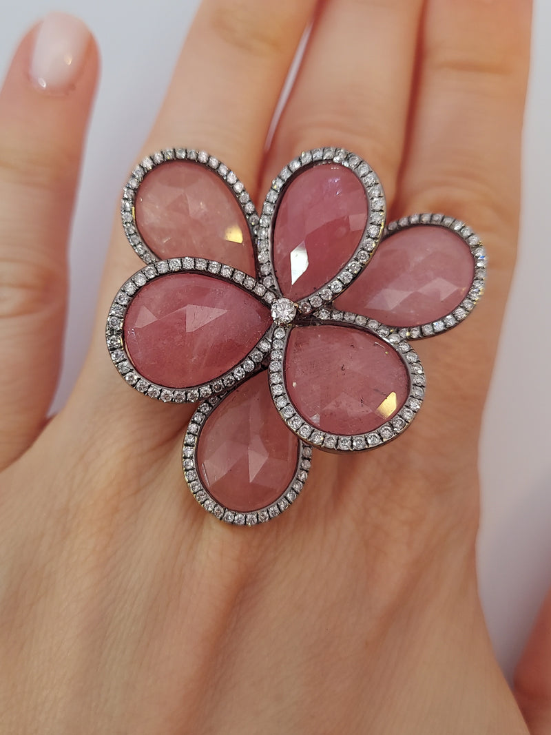 Rose Quartz & Diamonds Ring