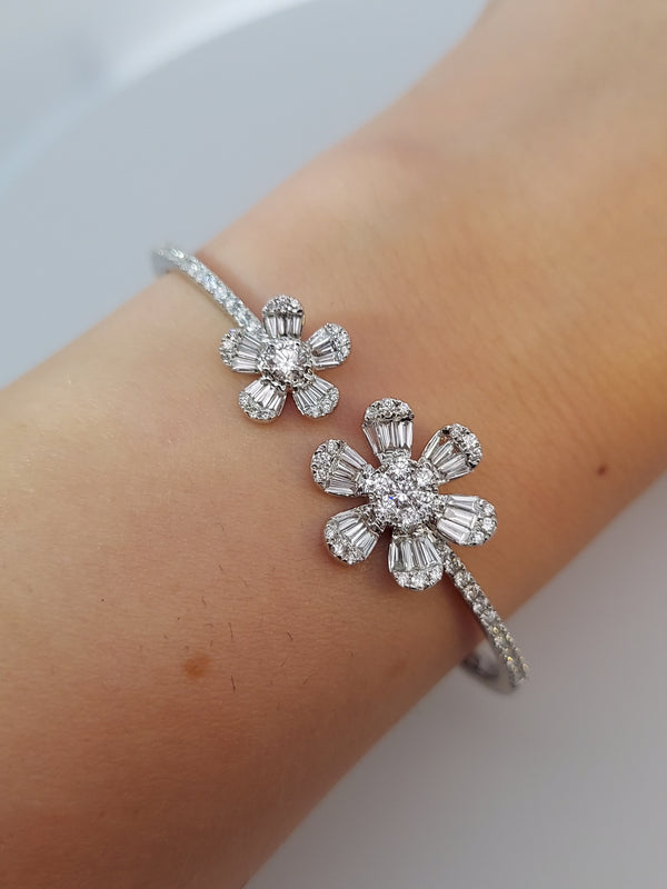 Flower Diamond Bangle Bracelet