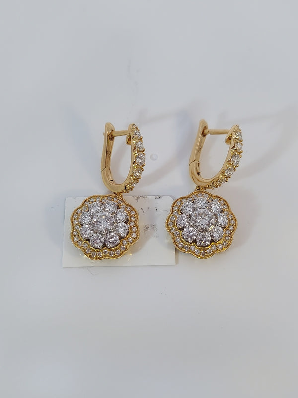 Diamond Flower Drop Earrings