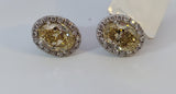 Fancy Yellow Halo Pave Set Diamond Stud Earrings