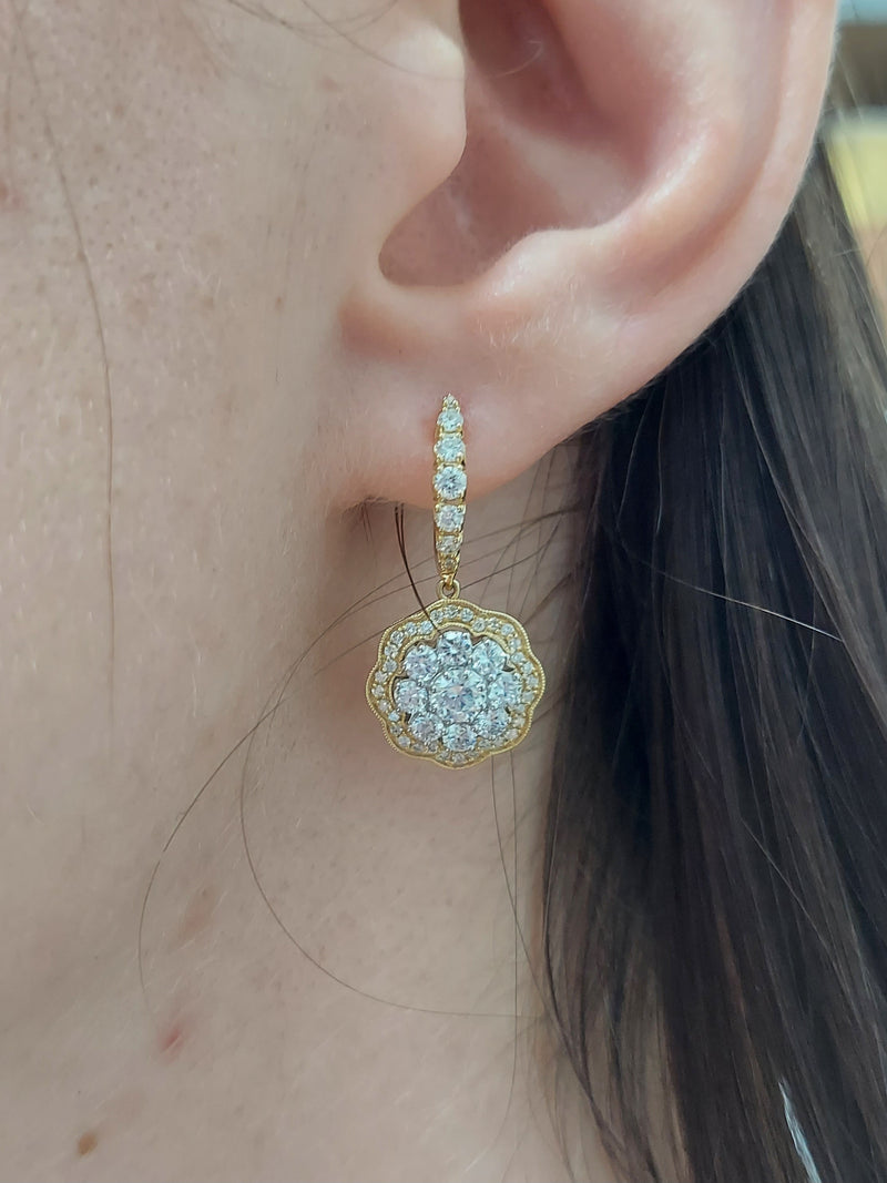 Diamond Flower Drop Earrings