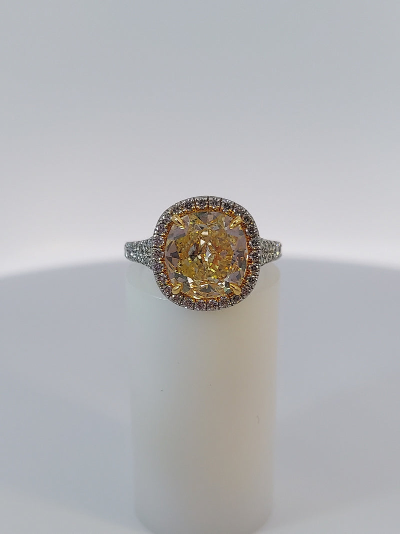 Fancy Yellow Cushion Cut Diamond Engagement Ring