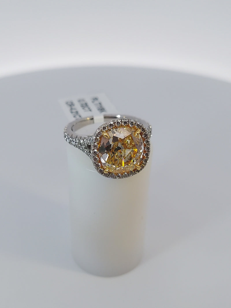 Fancy Yellow Cushion Cut Diamond Engagement Ring