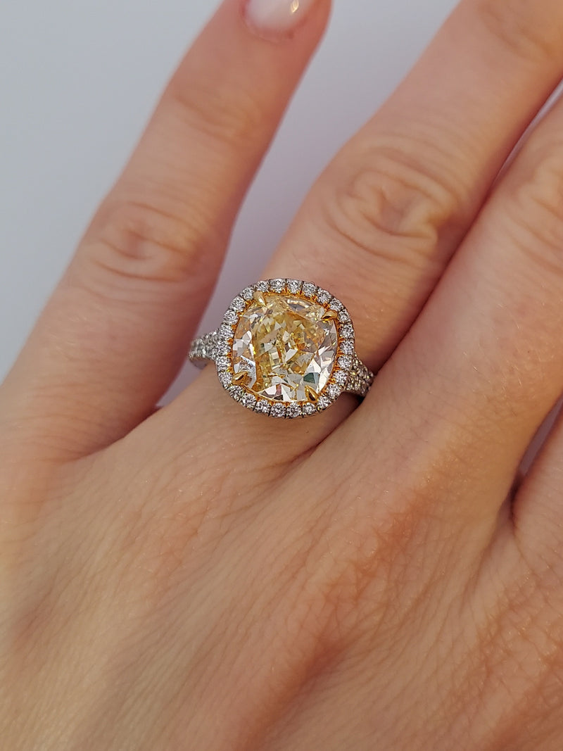 Fancy Yellow Cushion Cut Diamond Engagement Ring