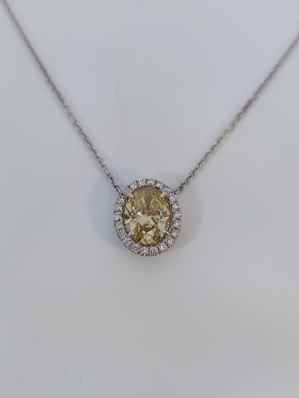 Fancy Yellow Oval Cut Diamond Halo Pendant