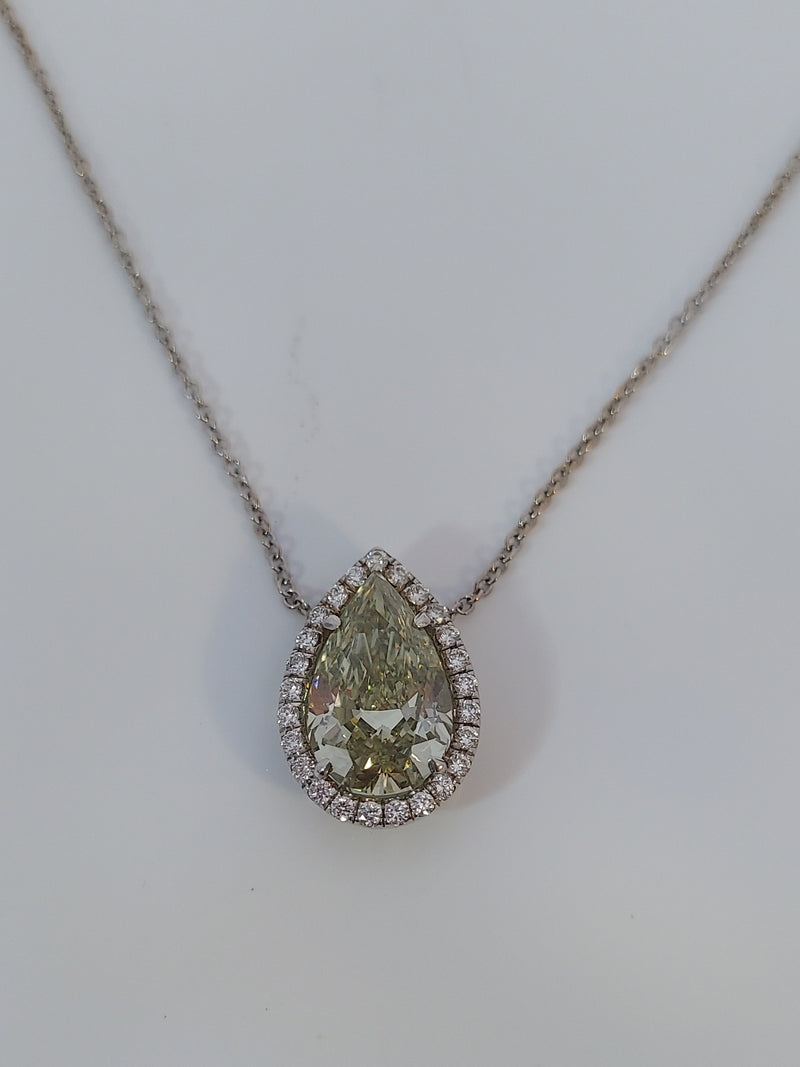 Fancy Light Green Pear Shaped Halo Set Diamond Pendant