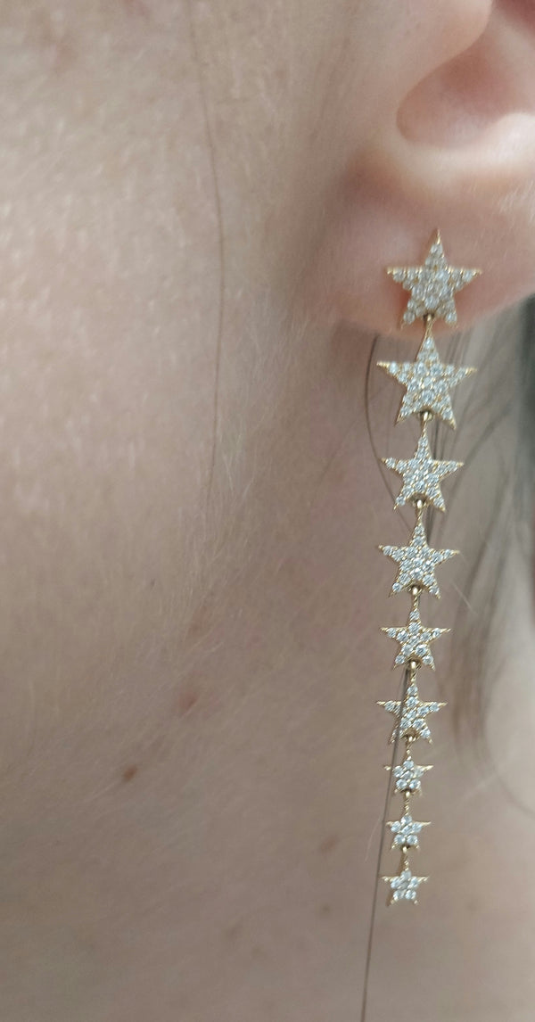 Diamond Stars Long Drop Earrings