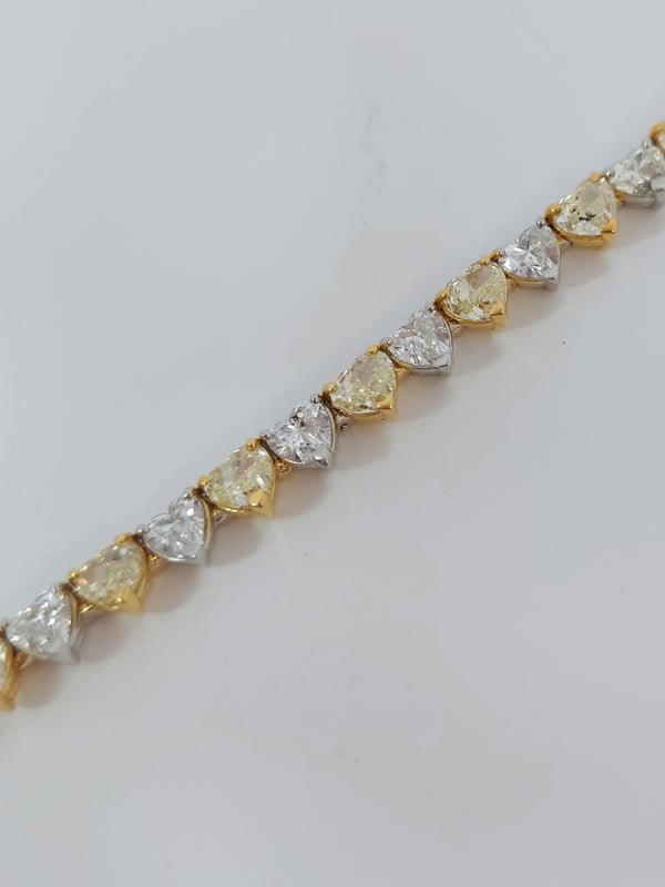 14.35 Carat Fancy Yellow Heart Shaped Diamond Tennis Bracelet