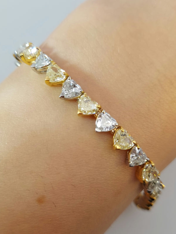 14.35 Carat Fancy Yellow Heart Shaped Diamond Tennis Bracelet