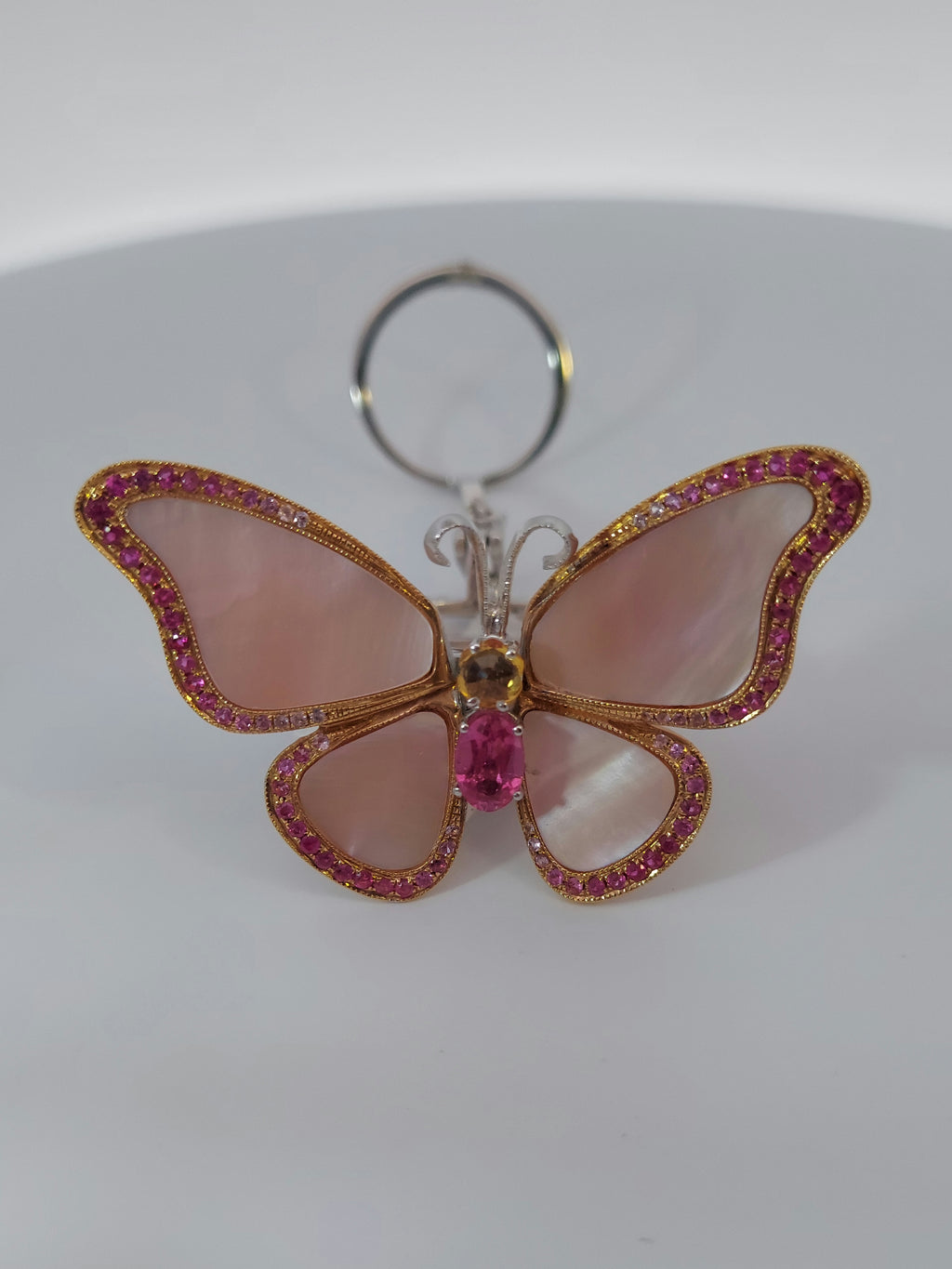 Pink Mother of Pearl & Gemstones Butterfly Ring
