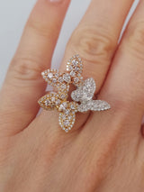 Rose & Yellow & White Gold Diamond Butterfly Ring