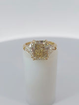 Fancy Yellow Cushion Cut & Trillions Diamond Engagement Ring