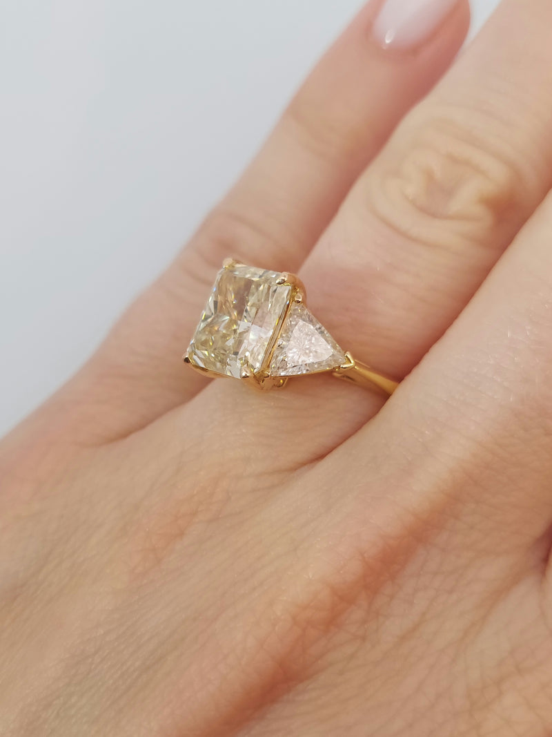 Fancy Yellow Cushion Cut & Trillions Diamond Engagement Ring