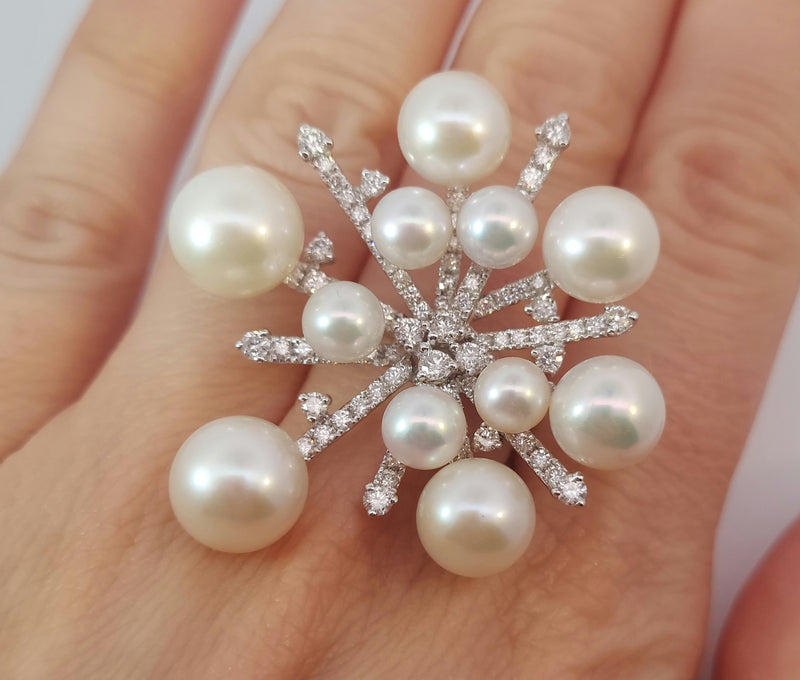 Acoya Pearls & Diamonds Fashion Ring Snowflake Collection