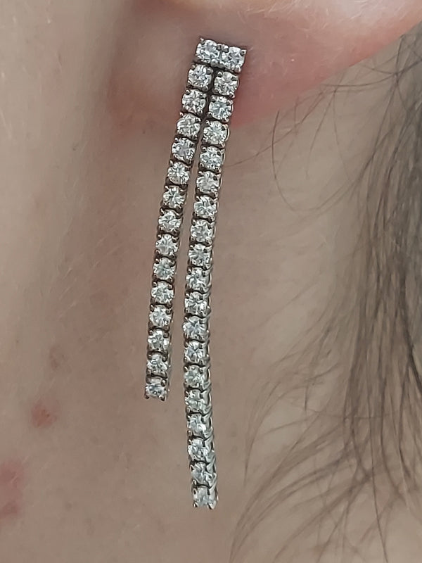 Diamond Drop Earrings Double Row