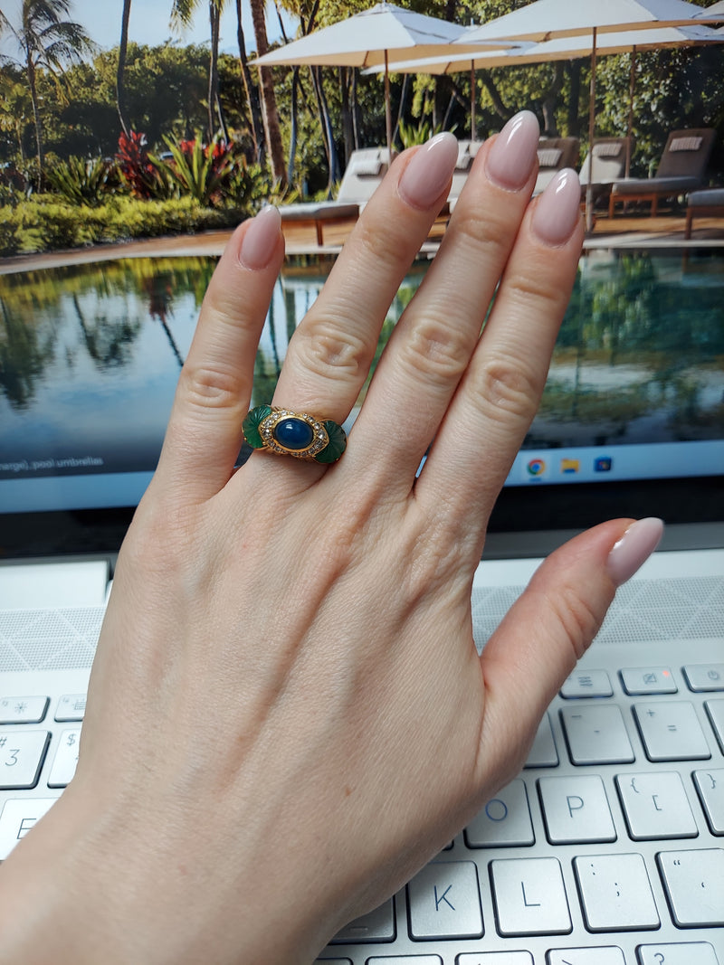 Cartier Sapphire & Chrysoprase & Diamond Halo Vintage Ring