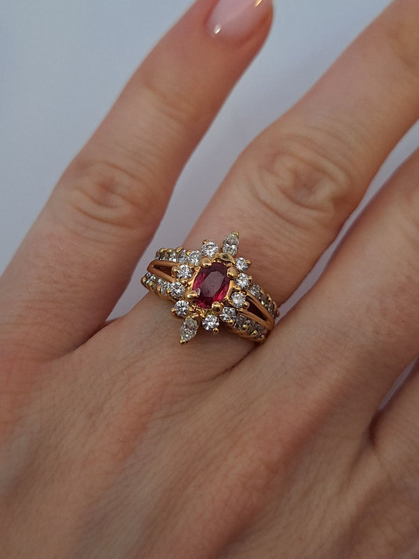 Red Ruby & Diamond Vintage Ring