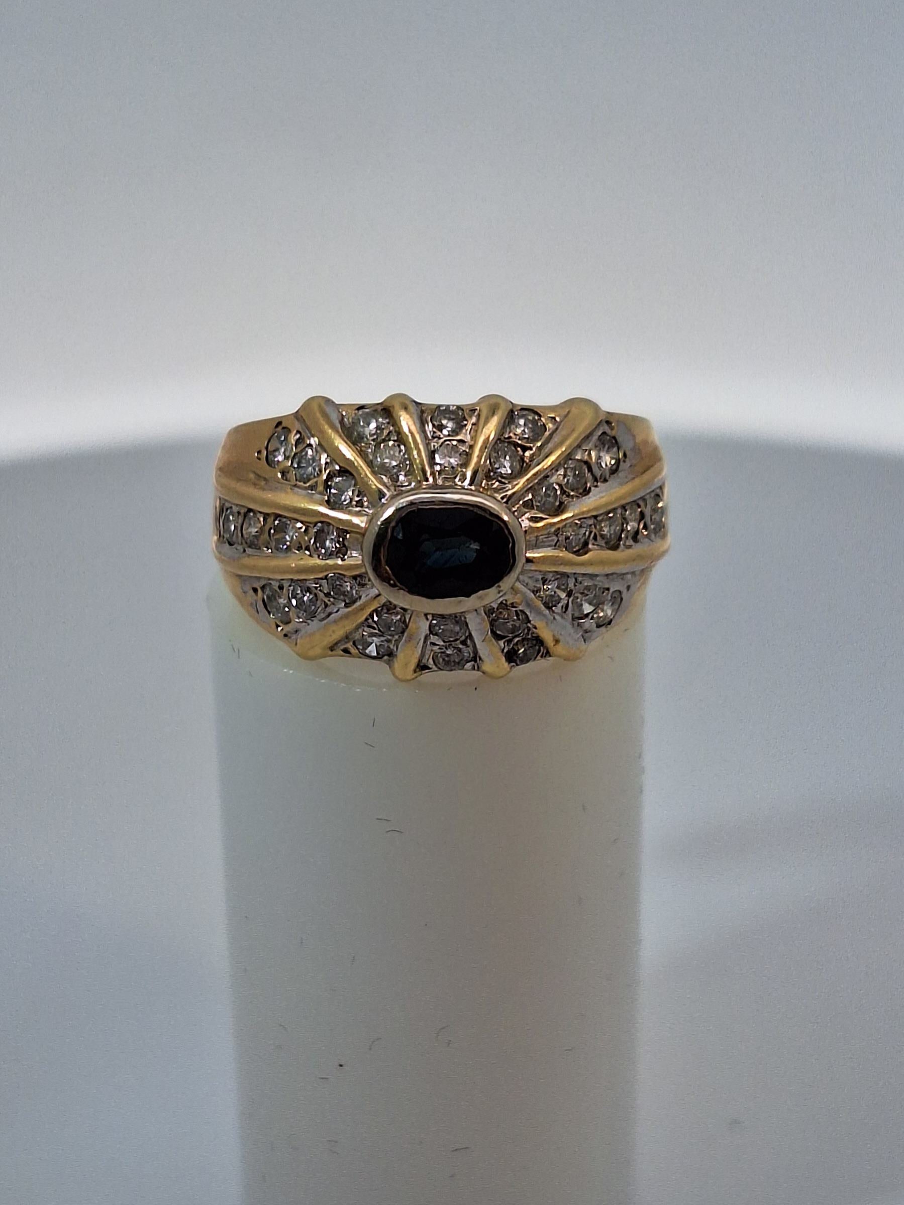 Blue Sapphire & Diamond Vintage Band