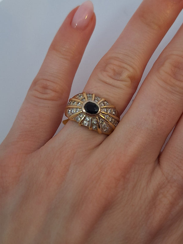 Blue Sapphire & Diamond Vintage Band