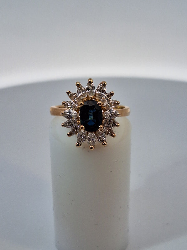 Sapphire & Diamond Vintage Flower Ring