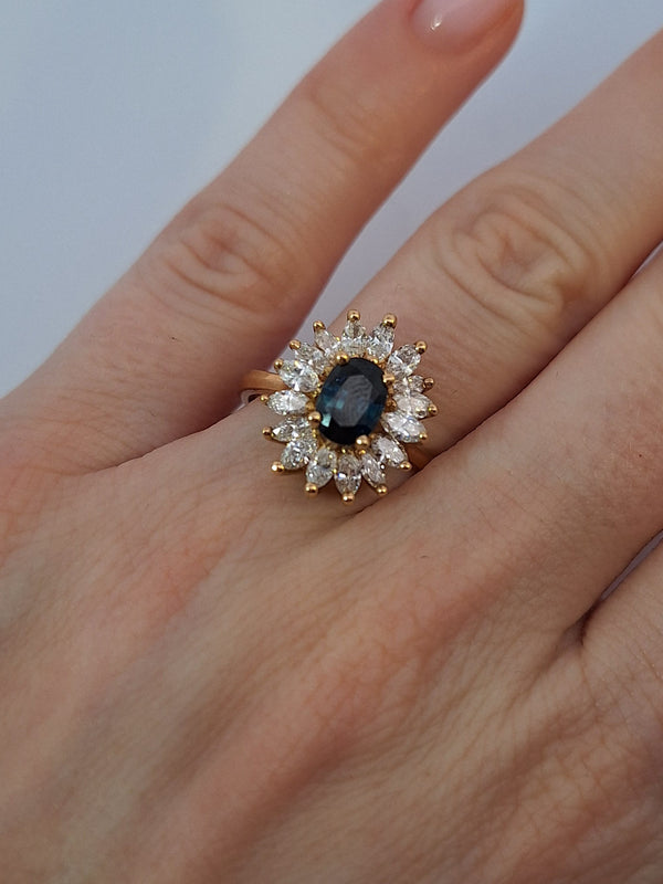 Sapphire & Diamond Vintage Flower Ring