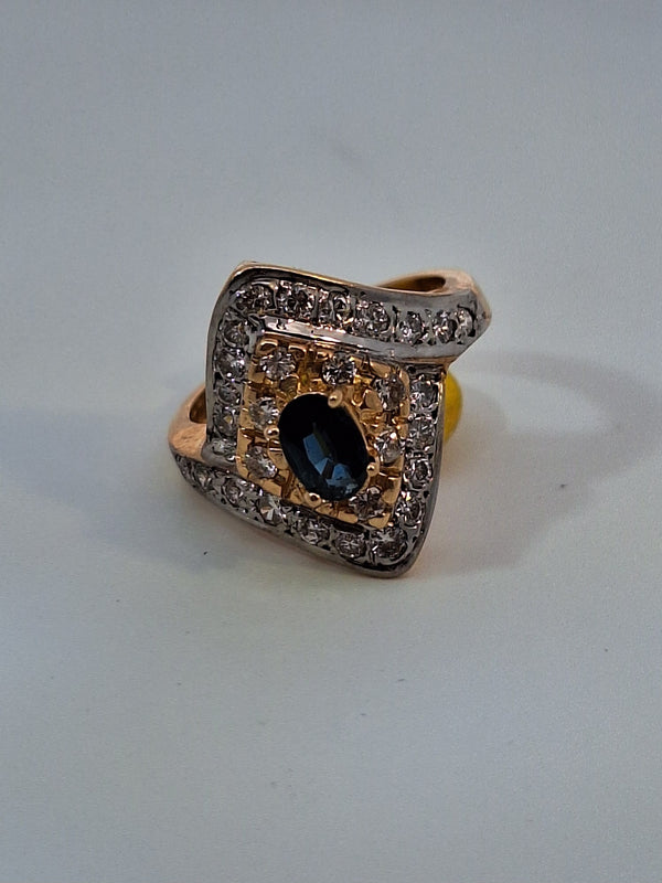 Art Deco Two Tone Sapphire & Diamond Ring