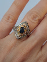 Art Deco Two Tone Sapphire & Diamond Ring