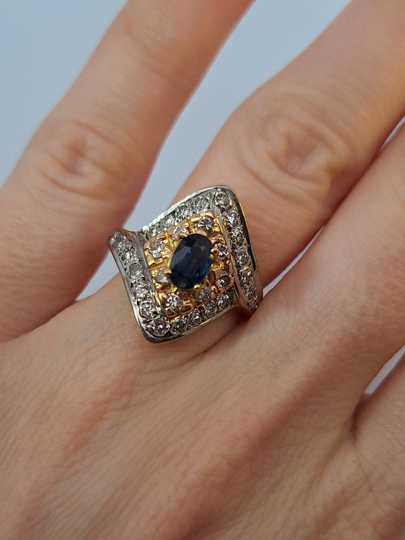 Art Deco Two Tone Sapphire & Diamond Ring