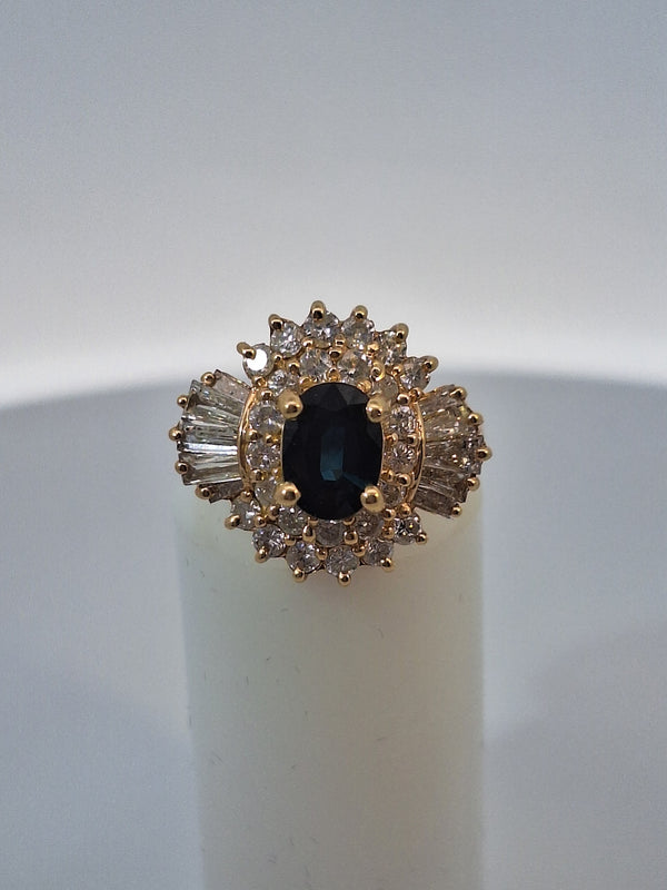 Blue Sapphire & Multicut Diamond Vintage Ring