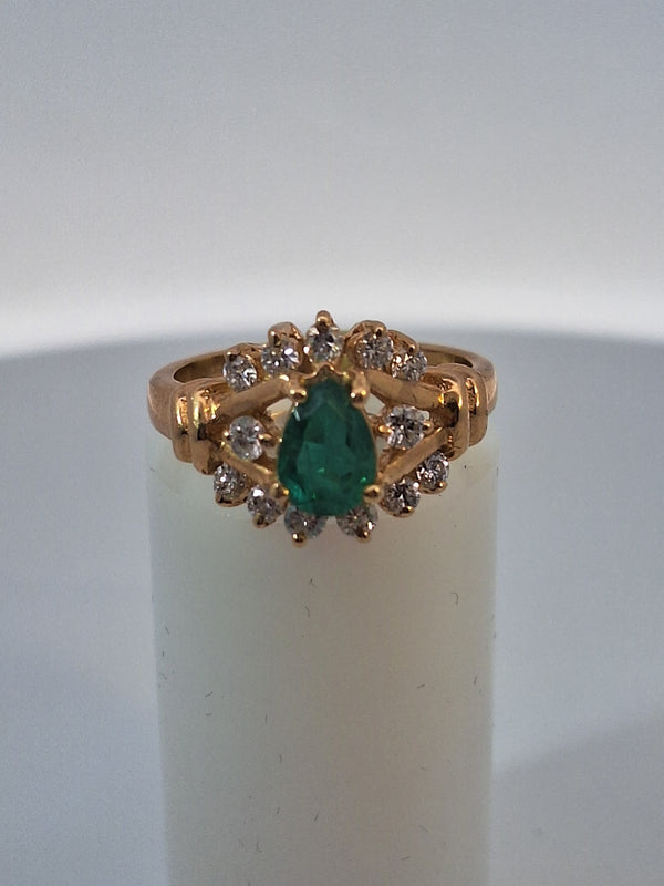 Pear Shaped Emerald & Diamond Vintage Ring