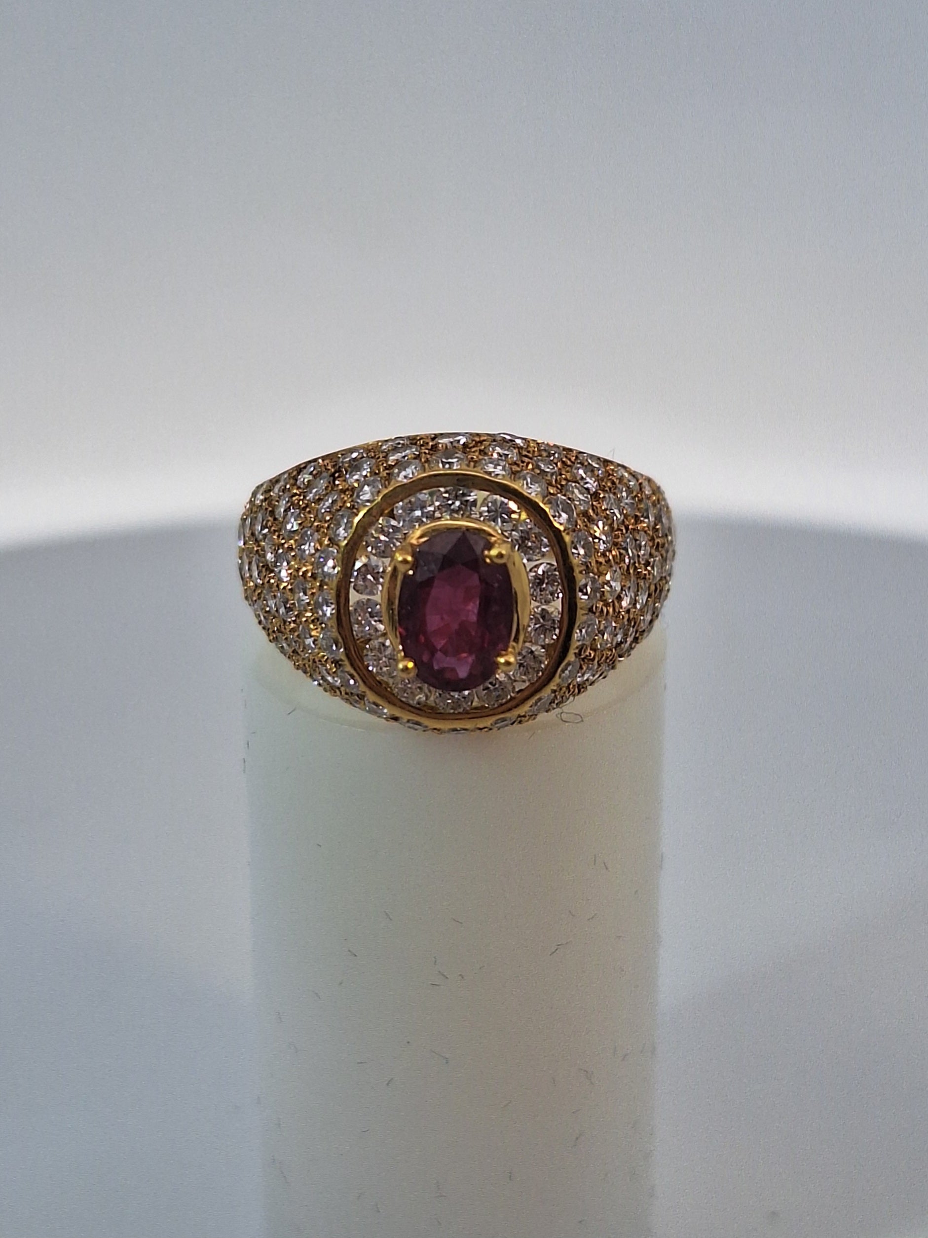 Red Ruby & Diamond Pave Vintage Ring