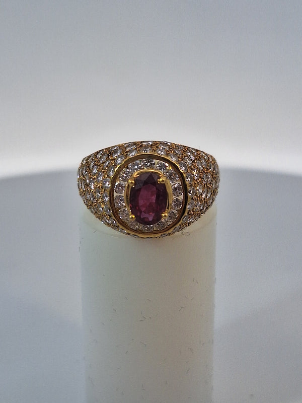 Red Ruby & Diamond Pave Vintage Ring