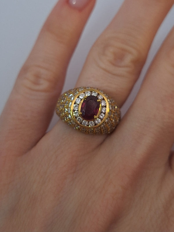 Red Ruby & Diamond Pave Vintage Ring