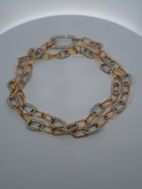 Two Tone Diamond Pave Set Link Long Necklace