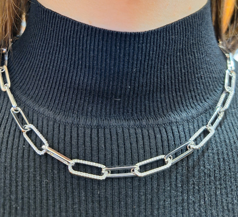 White Gold & Diamond Link Necklace