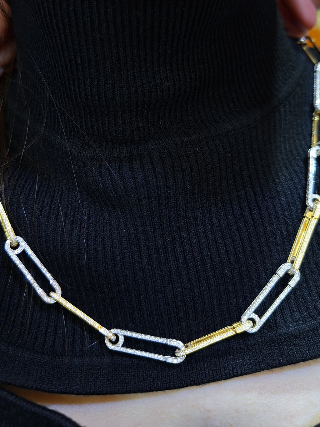 Two Tone Diamond Paper Clip Necklace