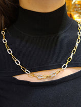 Two Tone Diamond Pave Set Link Long Necklace