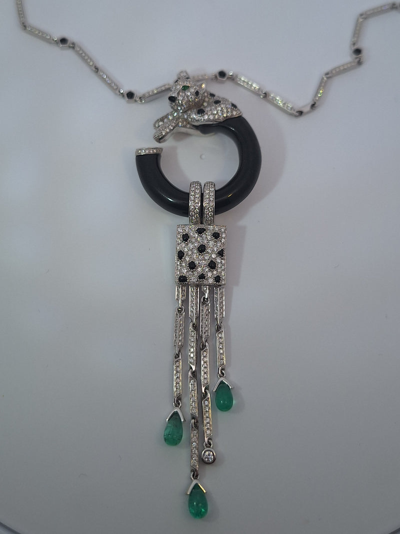 Cartier Panthere Diamond, Onyx & Emeralds Necklace