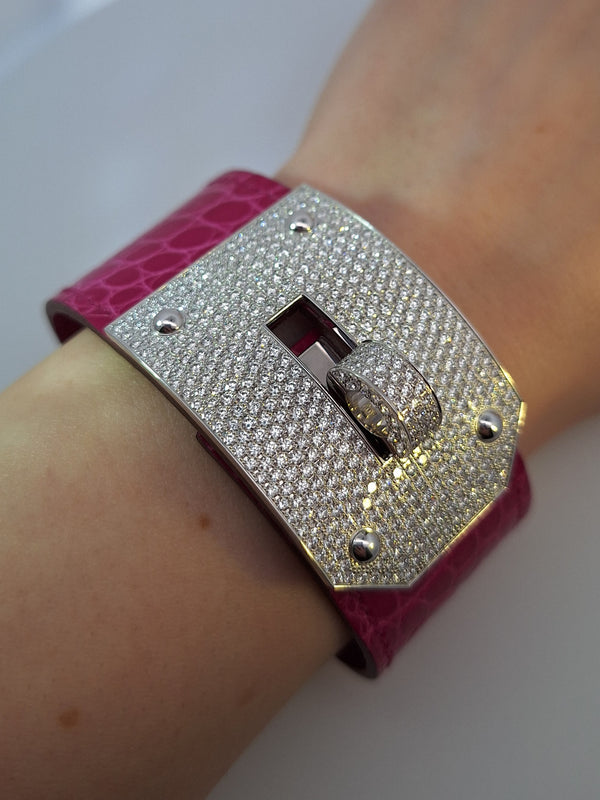 Hermes Diamond & Fuchsia Pink Crocodile "Kelly" bracelet