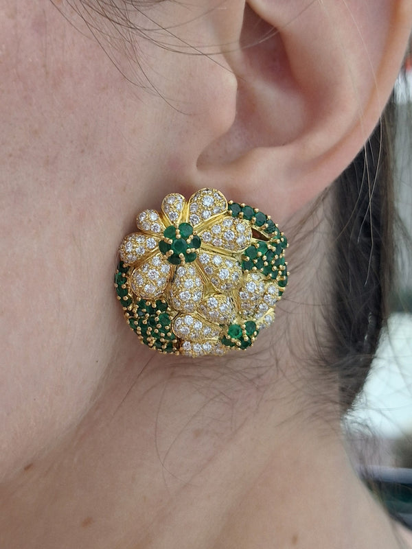 Sabbaddini Diamond & Emerald Set (earrings & brooch)