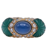 Cartier Sapphire & Chrysoprase & Diamond Halo Vintage Ring