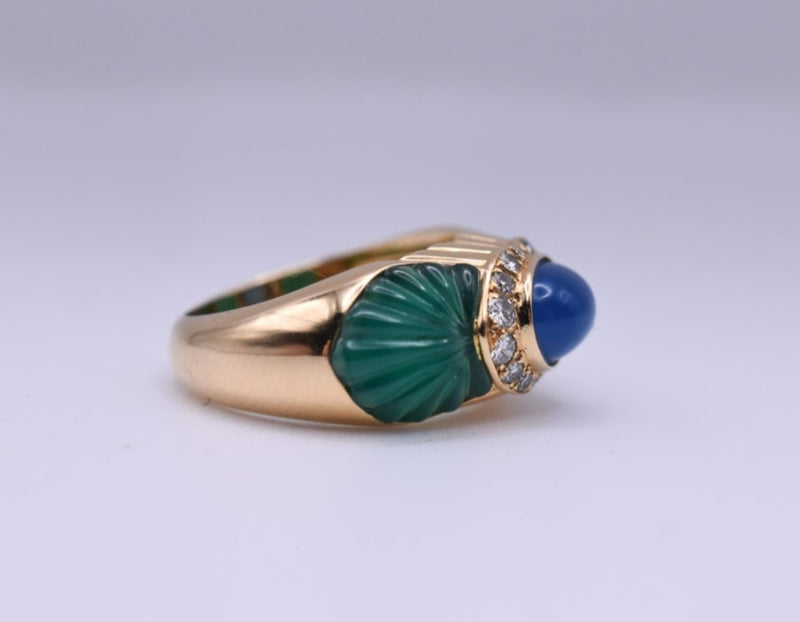 Cartier Sapphire & Chrysoprase & Diamond Halo Vintage Ring