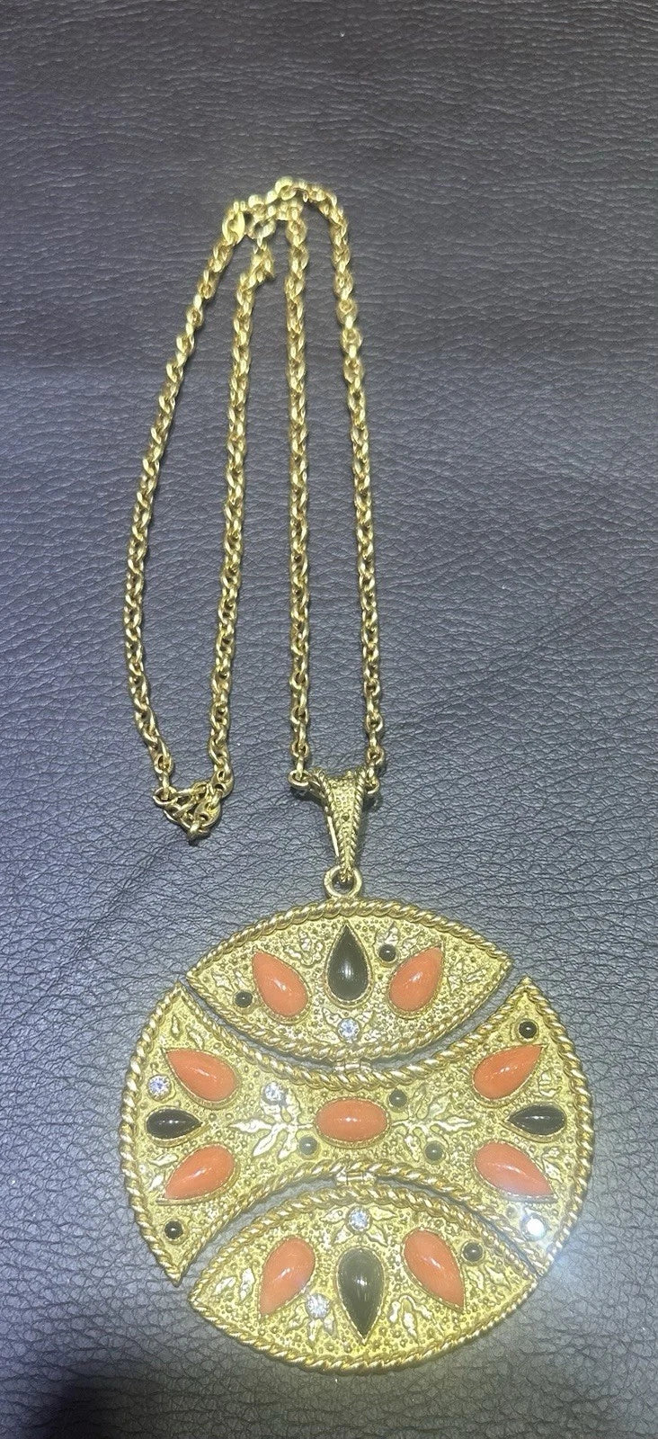 Van Cleef And Arpels Coral Onyx And Diamond Pendant Vintage