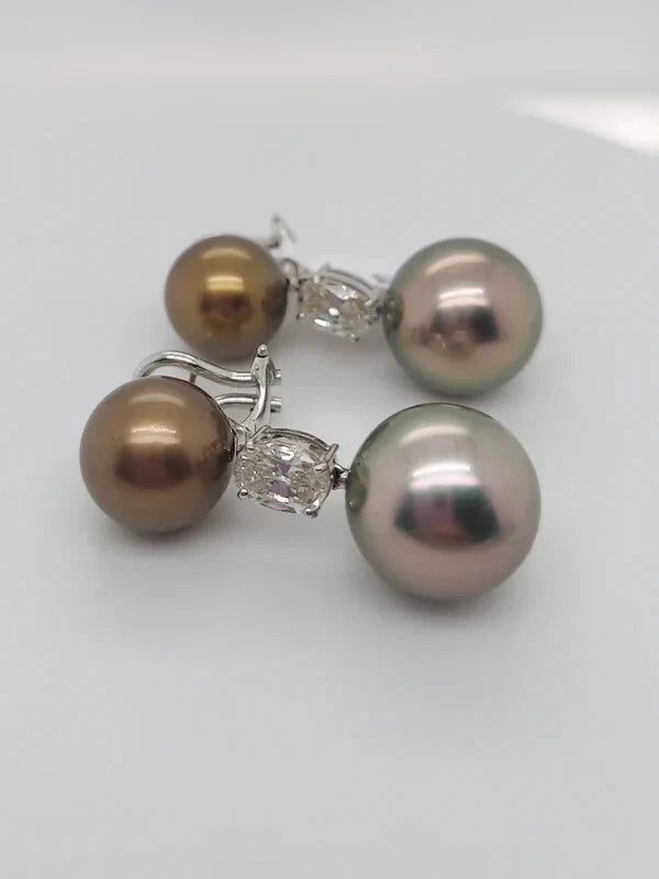 Black and brown pearl diamond drop earrings alternate view