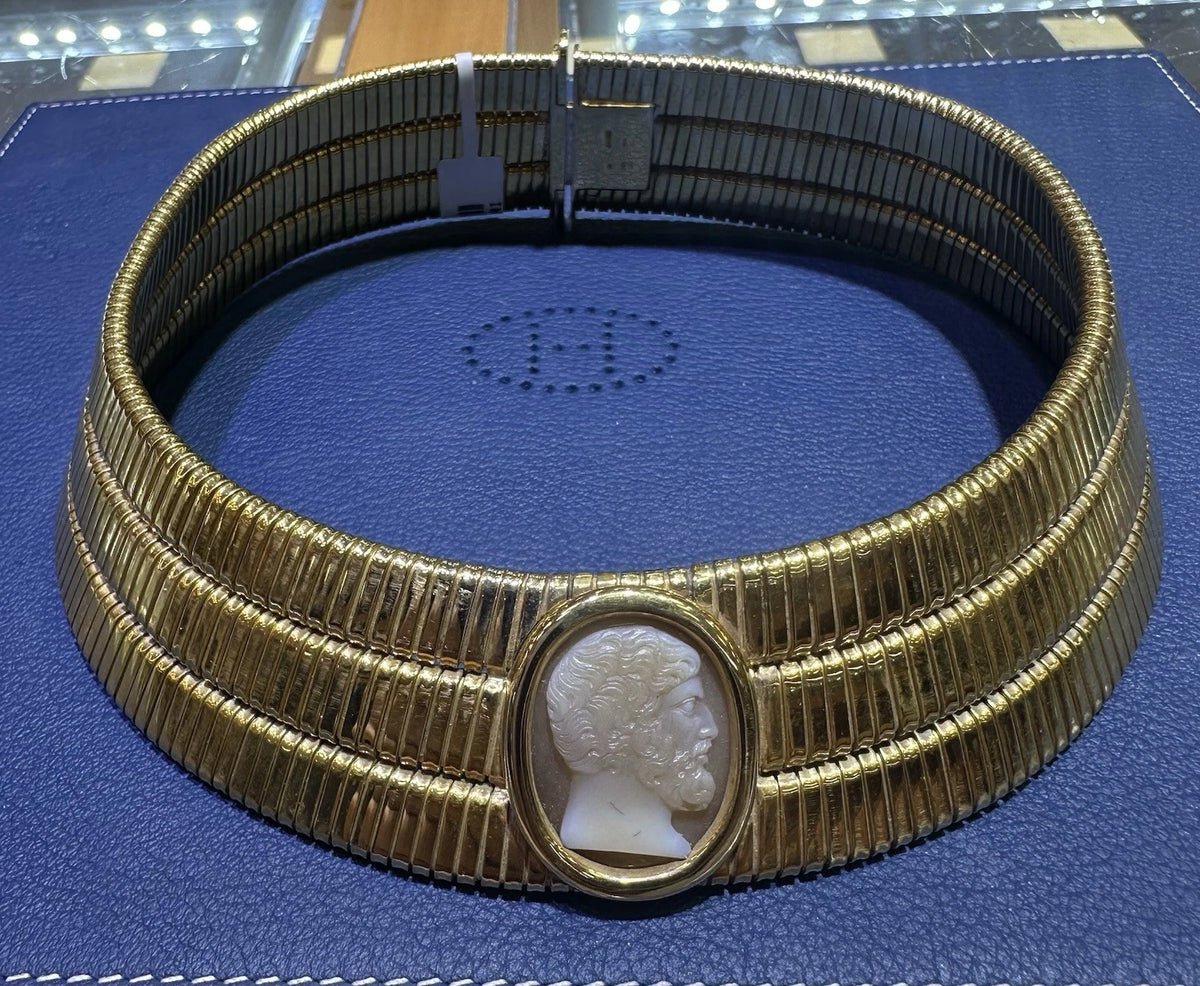 Bulgari Tubogas Marcus Aurelius cameo choker necklace display view