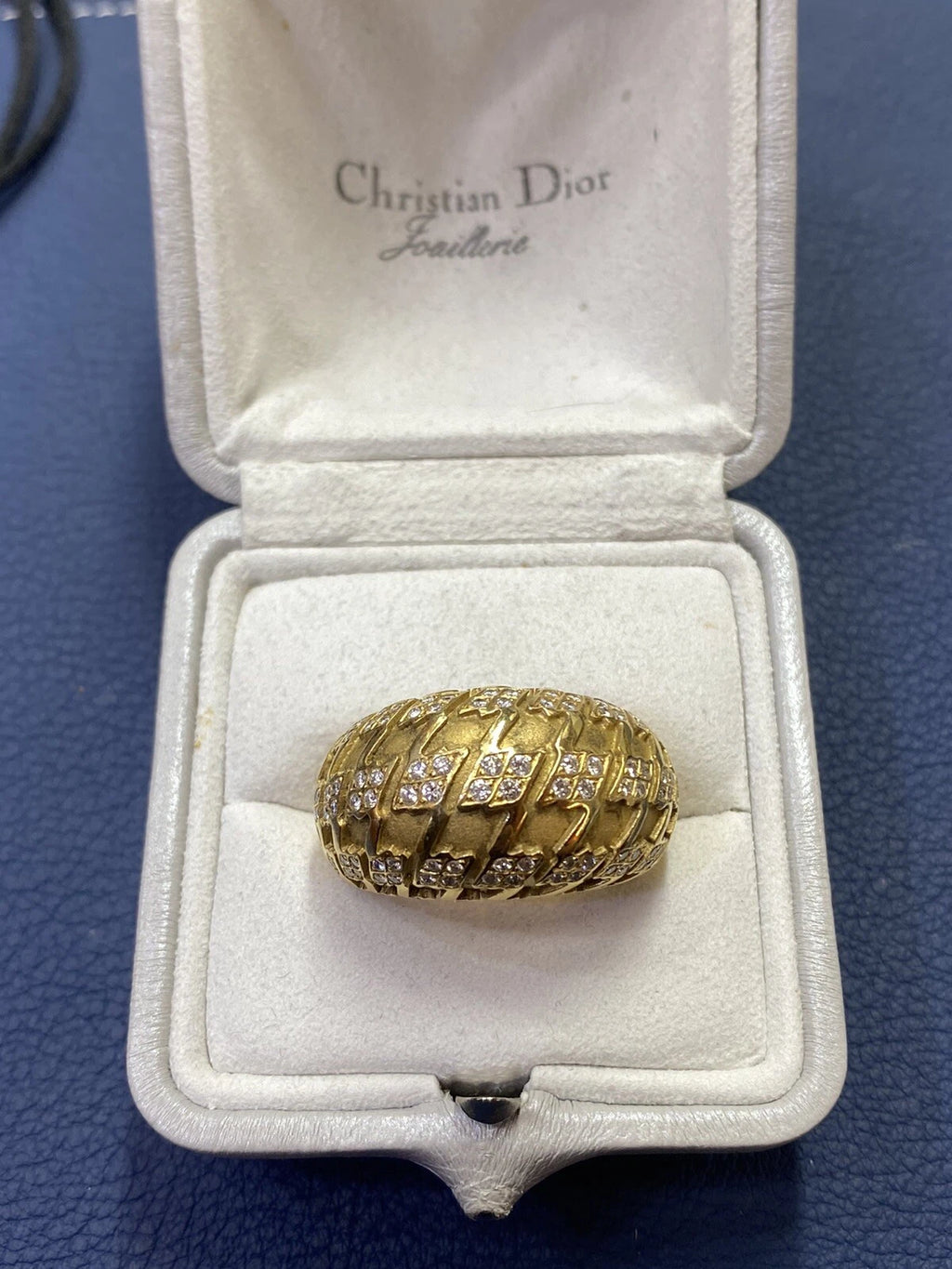 Christian Dior diamond gold houndstooth dome ring alternate view