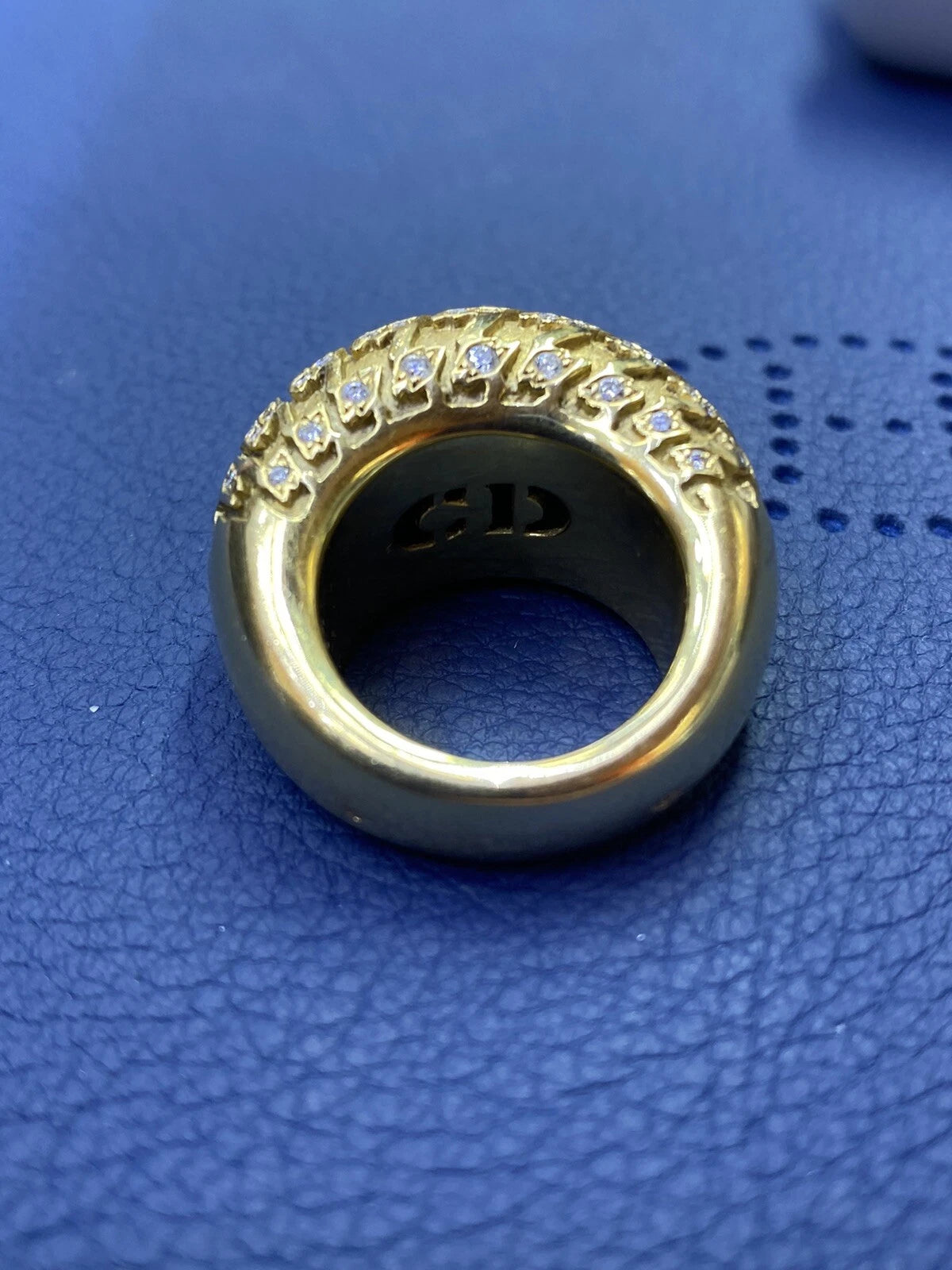 Christian Dior diamond gold houndstooth dome ring alternate detail
